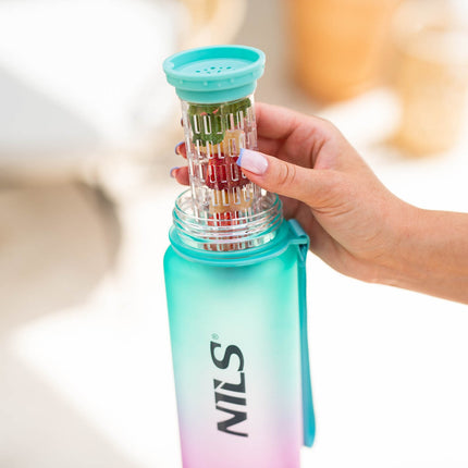 Tritan ūdens pudele, zaļa-rozā, hermētiska, 500ml