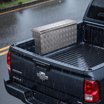Truck Bed Tool Box, Lockable Aluminum, 34 In, Silver