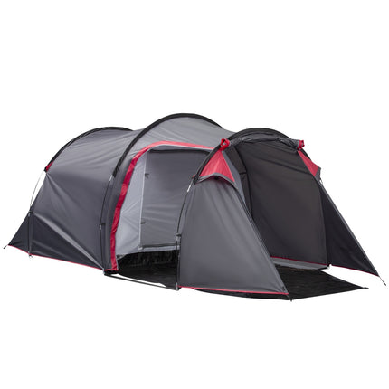 Telts 2-3 personām 190T tuneļa telts kempinga telts ar mietiņiem, stiklšķiedras poliesters, pelēka 426 x 206 x 154 cm