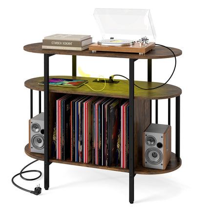 Vinilplašu atskaņotāja statīvs ar RGB LED un uzlādes staciju, rustikāli brūns