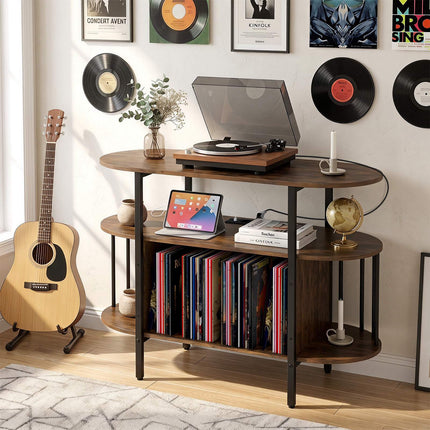 Vinilplašu atskaņotāja statīvs ar RGB LED un uzlādes staciju, rustikāli brūns