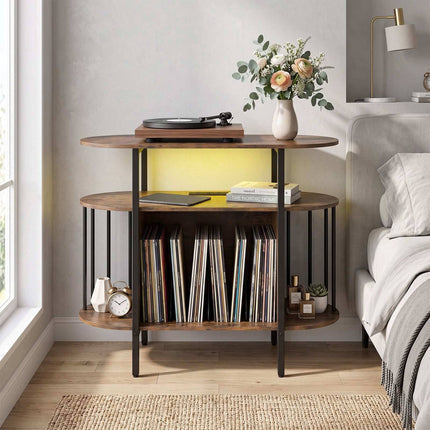 Vinilplašu atskaņotāja statīvs ar RGB LED un uzlādes staciju, rustikāli brūns