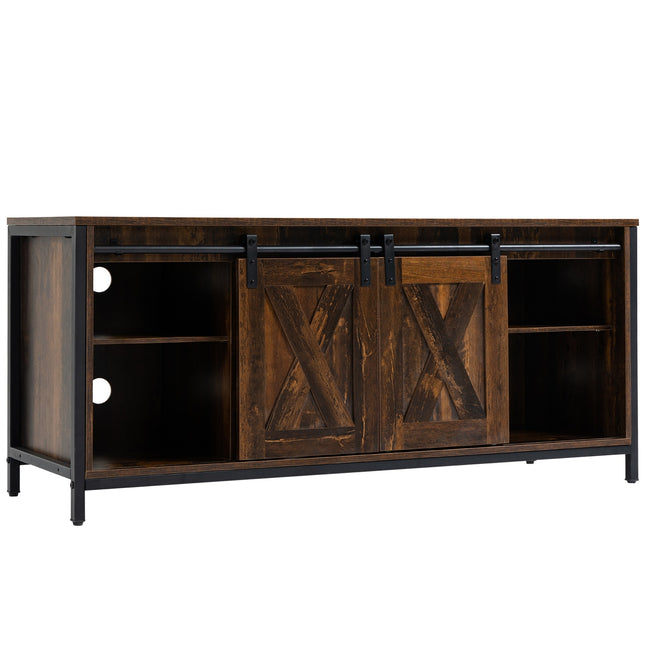 Zems TV skapis līdz 60 collām, TV statīvs industriālā dizainā, ar plauktu, skaidu tērauda, brūns + melns, 120x40x54 cm