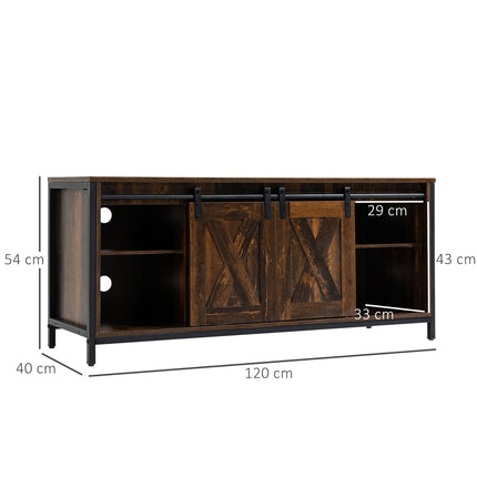 Zems TV skapis līdz 60 collām, TV statīvs industriālā dizainā, ar plauktu, skaidu tērauda, brūns + melns, 120x40x54 cm