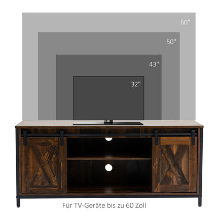 Zems TV skapis līdz 60 collām, TV statīvs industriālā dizainā, ar plauktu, skaidu tērauda, brūns + melns, 120x40x54 cm