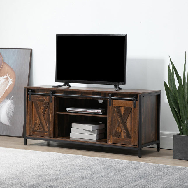 Zems TV skapis līdz 60 collām, TV statīvs industriālā dizainā, ar plauktu, skaidu tērauda, brūns + melns, 120x40x54 cm