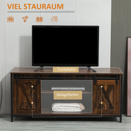 Zems TV skapis līdz 60 collām, TV statīvs industriālā dizainā, ar plauktu, skaidu tērauda, brūns + melns, 120x40x54 cm