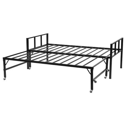 Twin Daybed Frame with Trundle, Metal Slats, Black