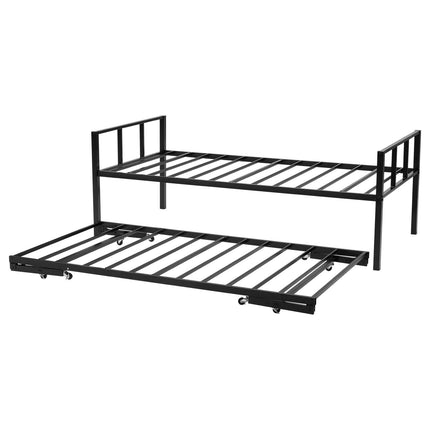 Twin Daybed Frame with Trundle, Metal Slats, Black