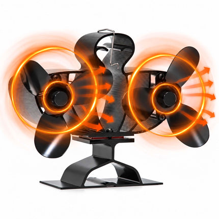 Twin Motor Stove Fan with 6 Blades, No Power Needed, Quiet, Black