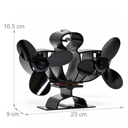 Twin Motor Stove Fan with 6 Blades, No Power Needed, Quiet, Black