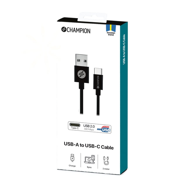 USB-A to USB-C Cable 2m Black