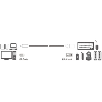 USB-C male to USB-A female OTG 15W 0.15m