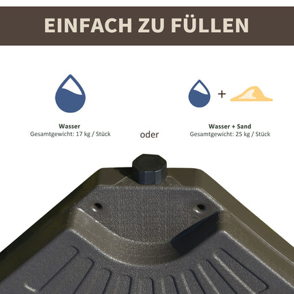 Lietussargu statīvs, piepildāms ar 17 kg ūdens/25 kg smiltīm, HDPE, kafijas krāsā, 100 x 100 x 10,5 cm
