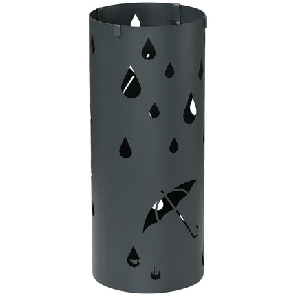 Lietussargu statīvs Lietussargu statīvs ar 4 āķiem un noņemamu pilienu paplāti Lietussarga turētājs spieķiem un lietussargiem Tērauds Ø17 x 41 cm Tumši pelēks