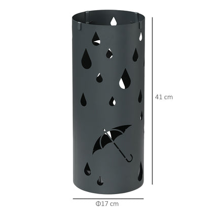 Lietussargu statīvs Lietussargu statīvs ar 4 āķiem un noņemamu pilienu paplāti Lietussarga turētājs spieķiem un lietussargiem Tērauds Ø17 x 41 cm Tumši pelēks