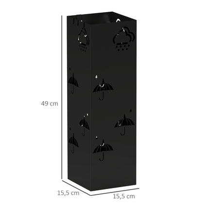 Umbrella stand in black steel with hooks and drain tray