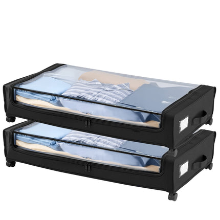 Under Bed Storage Bins With Wheels, Clear Lid, 2-Pack