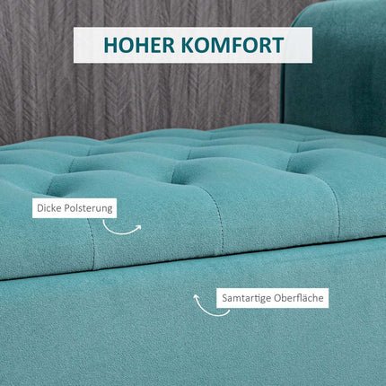 Storage bench in green velvet, capacity 120 kg, 126x48.5x47 cm