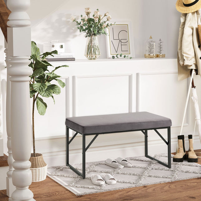 Apvilkts sols samta izskatā, gultas sols, ģērbtuves sols, gaitenī esošs sols viesistabai, guļamistabai, tumši pelēks, 115 x 46 x 49 cm