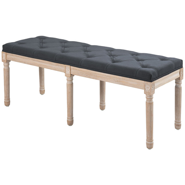 Apvilkts sols, Vintāžas gultas sols, Guļamistabas sols ar pogām, Lina izskats, Kravnesība Līdz 120 Kg, 117X40X48Cm, Tumši Pelēks