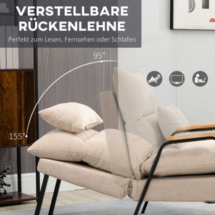 Polsterēts atpūtas krēsls ar kāju balstu, atgāžams atpūtas krēsls ar atgāžamā atzveltnes funkciju, polsterēts krēsls, spilvens, TV atpūtas krēsls, 68 x 91,5 x 88 cm, bēšs
