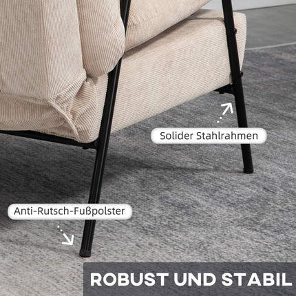 Polsterēts atpūtas krēsls ar kāju balstu, atgāžams atpūtas krēsls ar atgāžamā atzveltnes funkciju, polsterēts krēsls, spilvens, TV atpūtas krēsls, 68 x 91,5 x 88 cm, bēšs