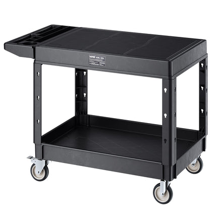 Utility Cart, 2-Shelf Plastic, 550 lb, Locking Wheels
