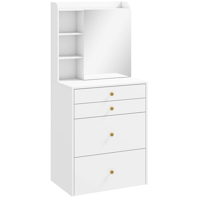 Tualetes galdiņa komplekts ar spoguli, uzglabāšanas taburete, balts 60 cm