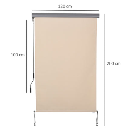 Vertikāla balkona markīze ar rokas kloķi, vēja aizsardzība sānu žalūzijas, poliesters + alumīnijs, krēmbalta, 120x200 cm