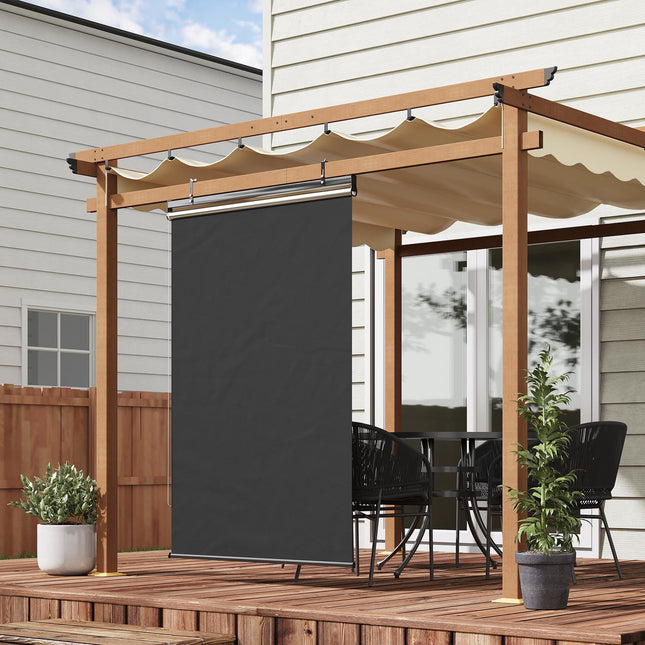 Vertikāla nojumes balkona privātuma aizslietnis ar saules aizsardzību, 124 x 222 cm balkona žalūzijas ar āķiem, privātuma aizslietnis paviljonam, pergola, poliesters, tumši pelēks
