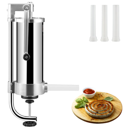 Vertical Sausage Stuffer, 3L Stainless Steel, 3 Tubes