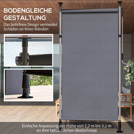 Vertikālas nojumes balkona žalūzija 150 x 220-310 cm ar kloķi, laikapstākļiem izturīgs balkona privātuma ekrāns no poliestera tumši pelēkā krāsā dārzam