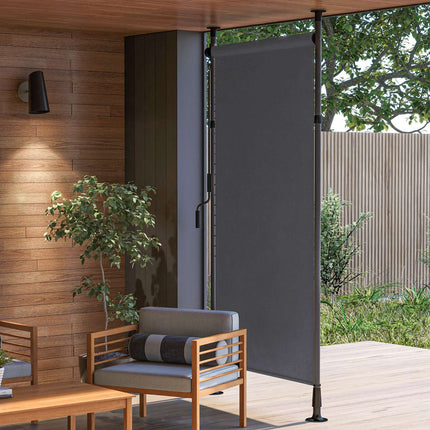 Vertikālas nojumes balkona žalūzija 150 x 220-310 cm ar kloķi, laikapstākļiem izturīgs balkona privātuma ekrāns no poliestera tumši pelēkā krāsā dārzam