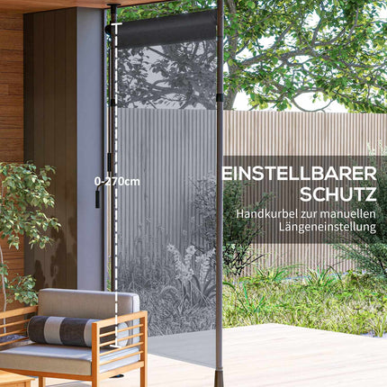 Vertikālas nojumes balkona žalūzija 150 x 220-310 cm ar kloķi, laikapstākļiem izturīgs balkona privātuma ekrāns no poliestera tumši pelēkā krāsā dārzam