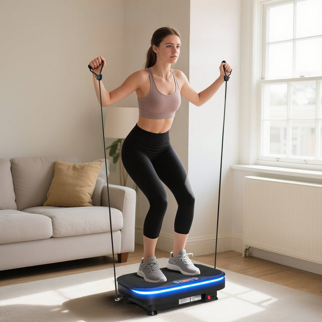 Vibrācijas plāksne fitnesam, Bluetooth, 99 ātrumi, melna