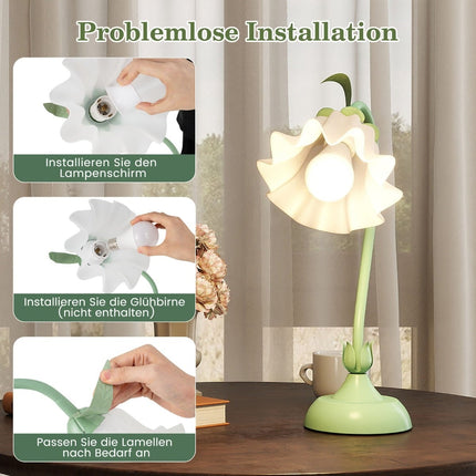 Vintāžas naktsskapīša lampa ar maijpuķīšu abažūru