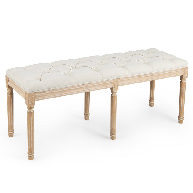 Vintāžas polsterēts sols, 120 cm, gumijkoka kājas, bēšs