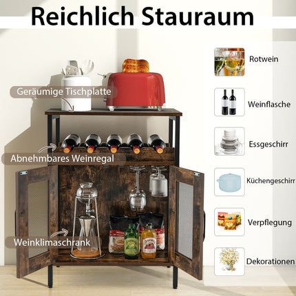 Vintage Wine Cabinet with Removable Wine Rack & Integrated Glass Holders Rustic Brown