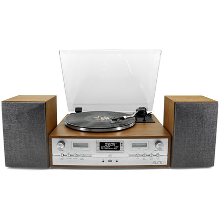 Vinyl CD Radio System with Bluetooth, 70s Retro Style