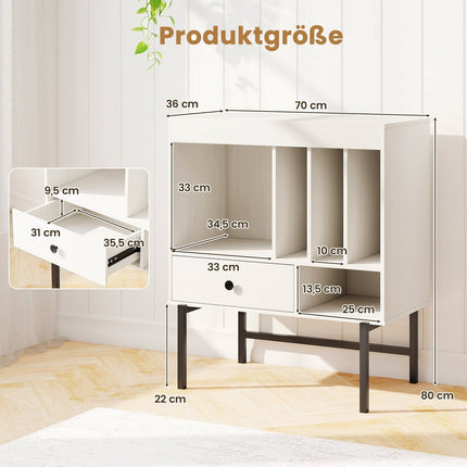 Vinyl Record Player Stand with Storage, White, 70x36x80 cm