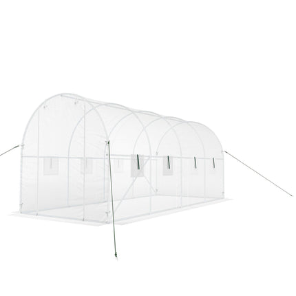 Walk-In Tunnel Greenhouse 15 x 7 x 7 ft with 8 Mesh Windows, White, PE Cover