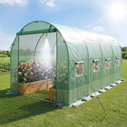 Walk-In Tunnel Greenhouse 15x7x7 ft with Watering System