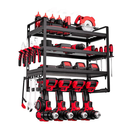 Wall-Mount Power Tool Organizer, 4-Tier, 4 Drill Slots