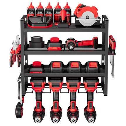 Wall-Mount Power Tool Organizer, 4-Tier, 4 Drill Slots