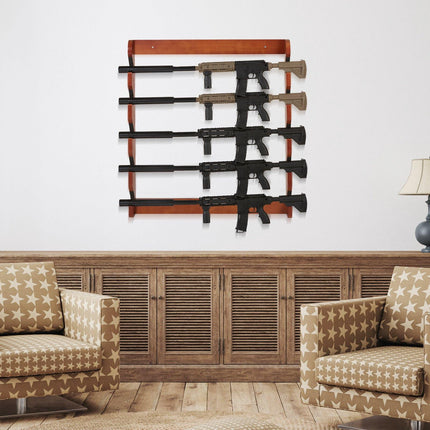 Wall-Mount Wood Gun Rack, Holds 5, Padded, 132 lb