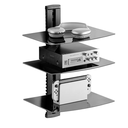 Wall-Mounted 3-Tier Tempered Glass AV Shelf, 18 lb