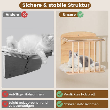Pie sienas stiprināms kaķu kāpšanas komplekts ar šūpuļtīklu un skrāpējamiem stabiem