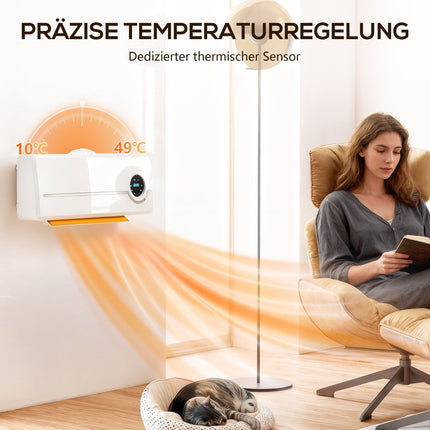 Pie sienas stiprināms keramikas sildītājs, 2000 W, tālvadības pults, LED displejs