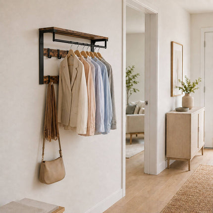 Wall-Mounted Coat Rack with Shelf, Vintage Brown-Black, 65 cm